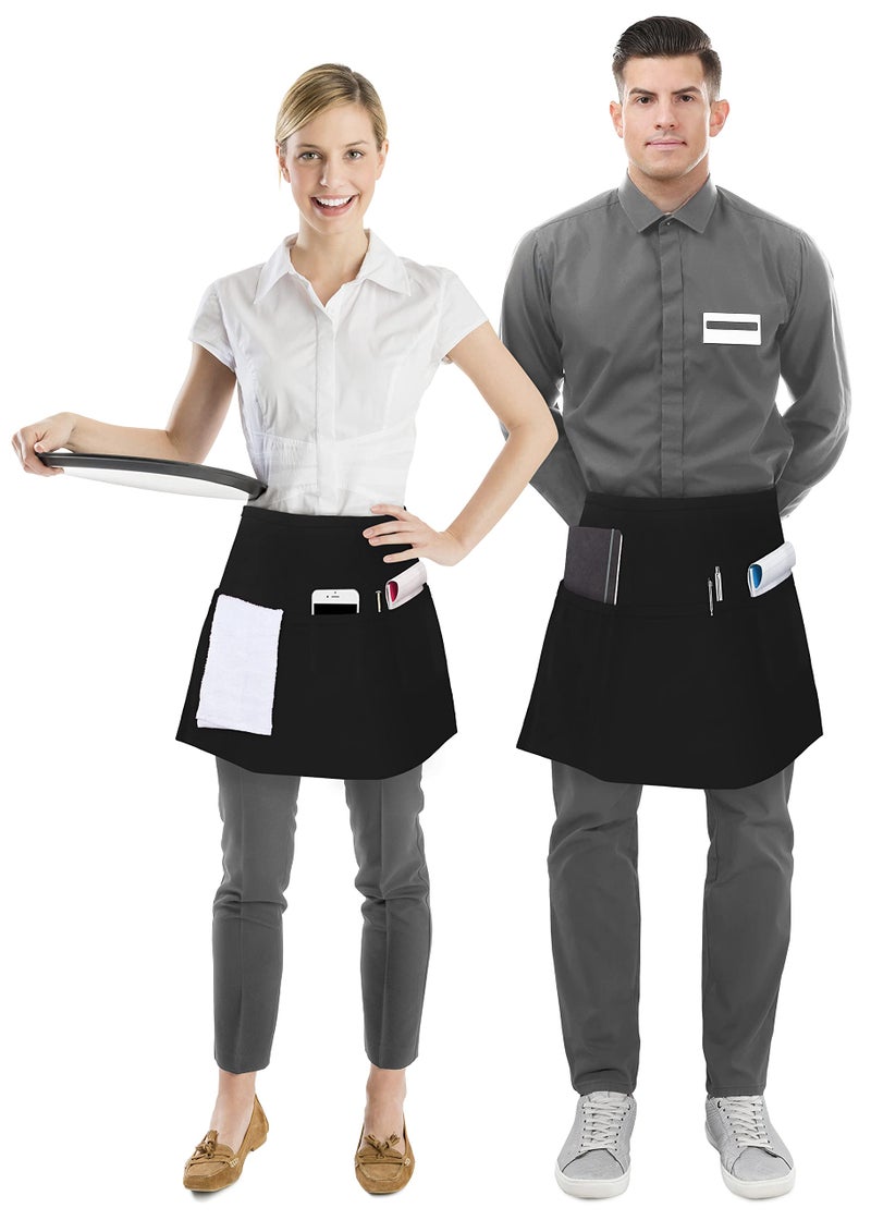 Utopia Wear 4 Pack Server Apron with 3 Pockets, Waist Apron for Waiter Waitress, 12 Inches, Black - Image 2